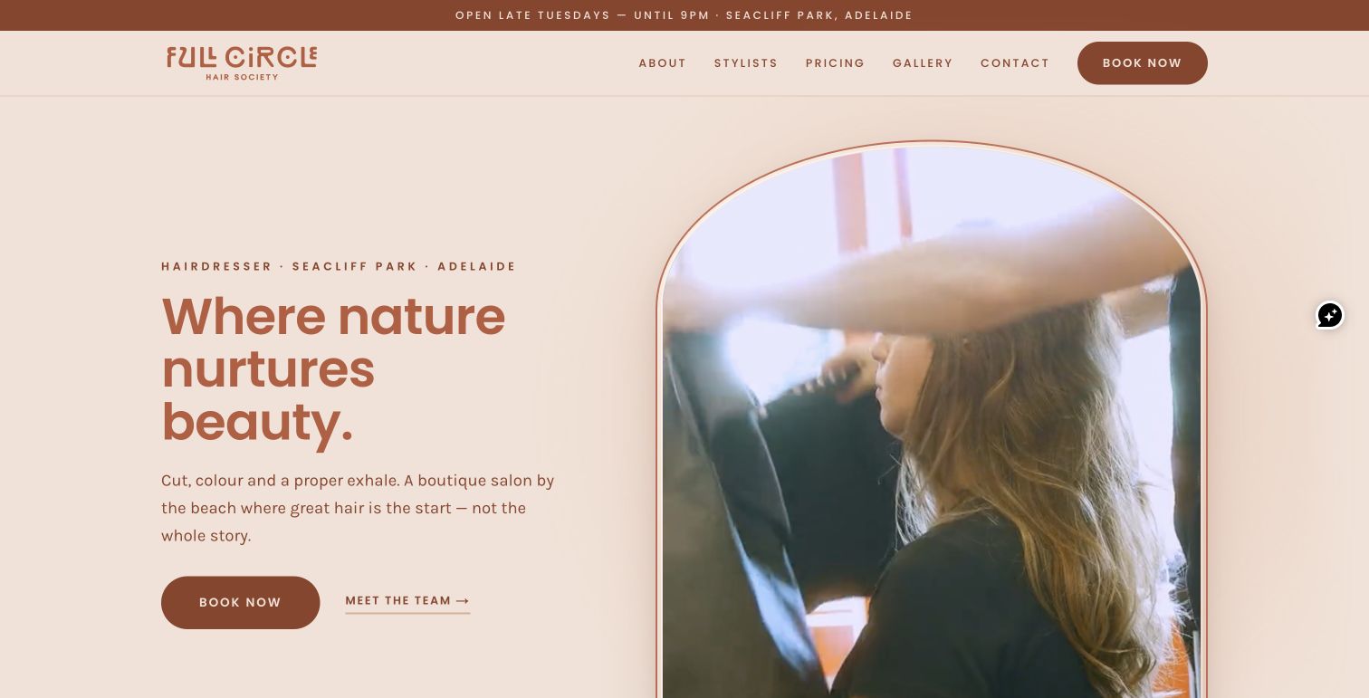 Full Circle Hair Society website designed by SOL Media