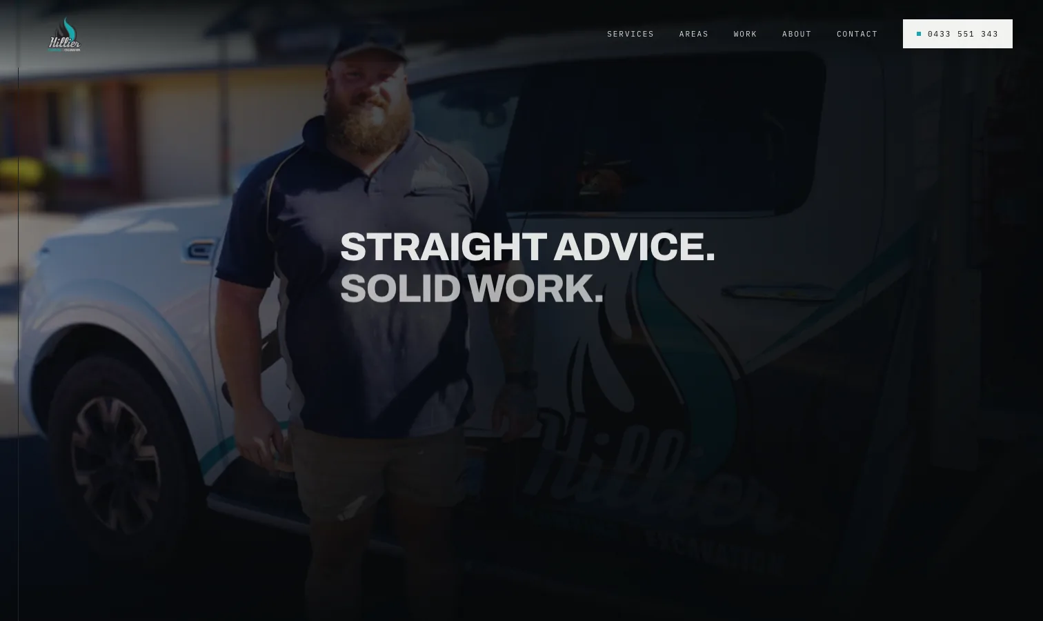 Hillier Plumbing and Excavation responsive website The Hillier Plumbing and Excavation website homepage on desktop and mobile