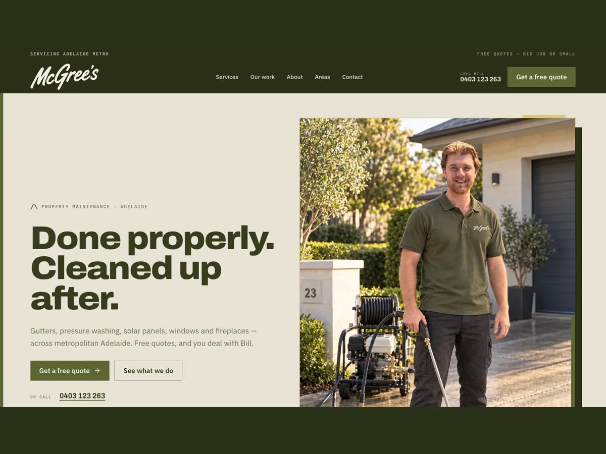 McGree’s Maintenance website homepage designed by Spice of Life Media
