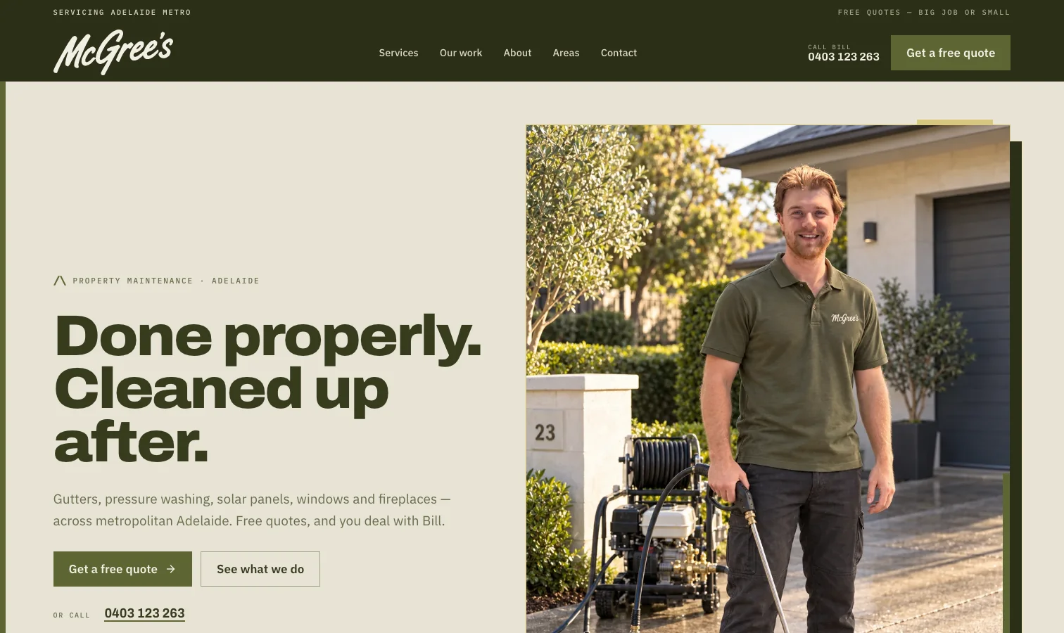 McGree’s Maintenance Adelaide website homepage designed by Spice of Life Media